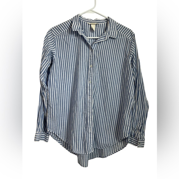 H&M Navy Stripe Button Down Blouse main image 1